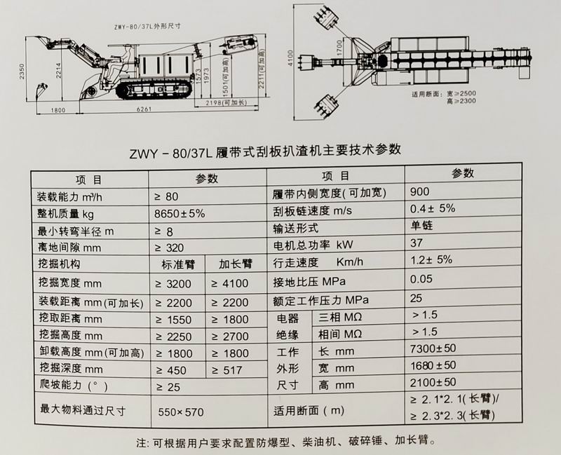ZWY-80/37L履帶式刮板扒渣機參數(shù)配置及圖片展示